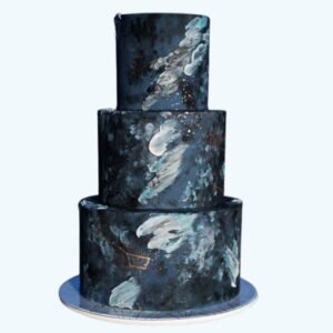 Blue marble three tier cake