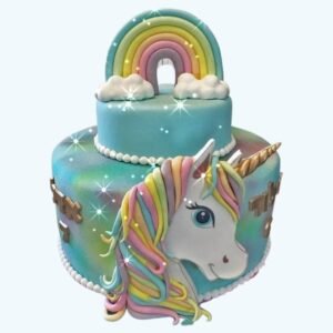 Unicorn theme two tier cake