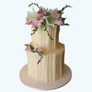 White chocolate waffers cake with real flowers